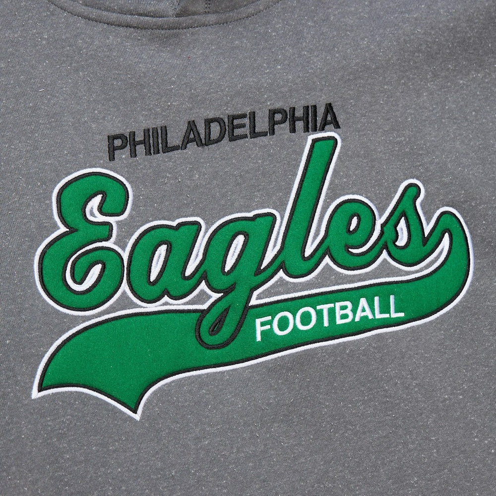 Mitchell & Ness Philadelphia Eagles Vintage Logo Snow Washed Fleece Pullover Hoodie Heather Gray