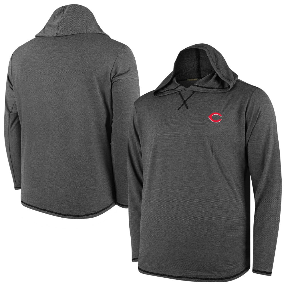 Cincinnati Reds Butter Stripe Tri-Blend Long Sleeve Hoodie T-Shirt - Black - MLB Lifestyle