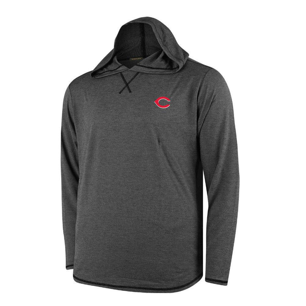 Cincinnati Reds Butter Stripe Tri-Blend Long Sleeve Hoodie T-Shirt - Black - MLB Lifestyle