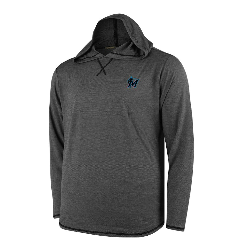 Miami Marlins Butter Stripe Tri-Blend Long Sleeve Hoodie T-Shirt - Black - MLB Lifestyle