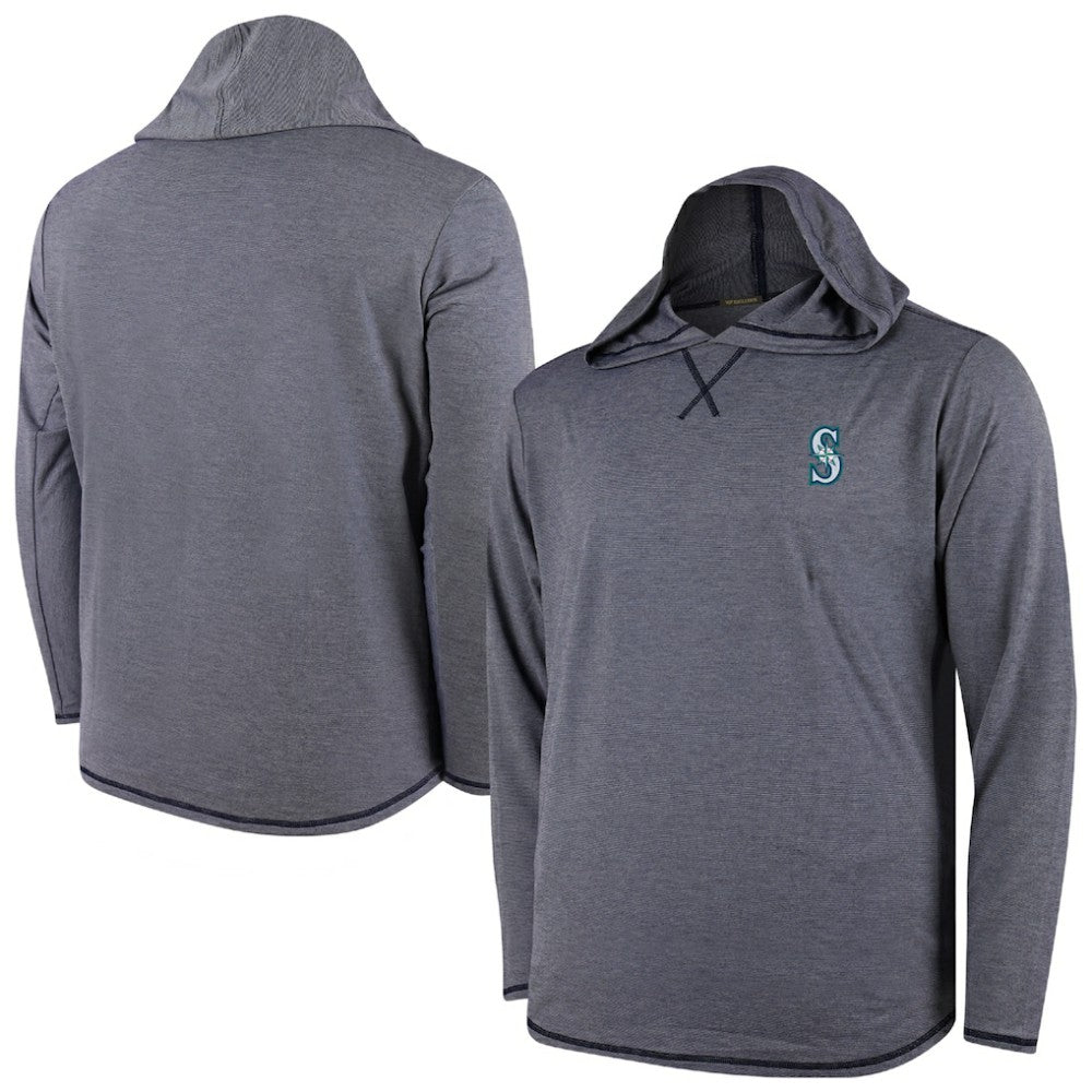 Seattle Mariners Butter Stripe Tri-Blend Long Sleeve Hoodie T-Shirt - Navy - MLB Discount