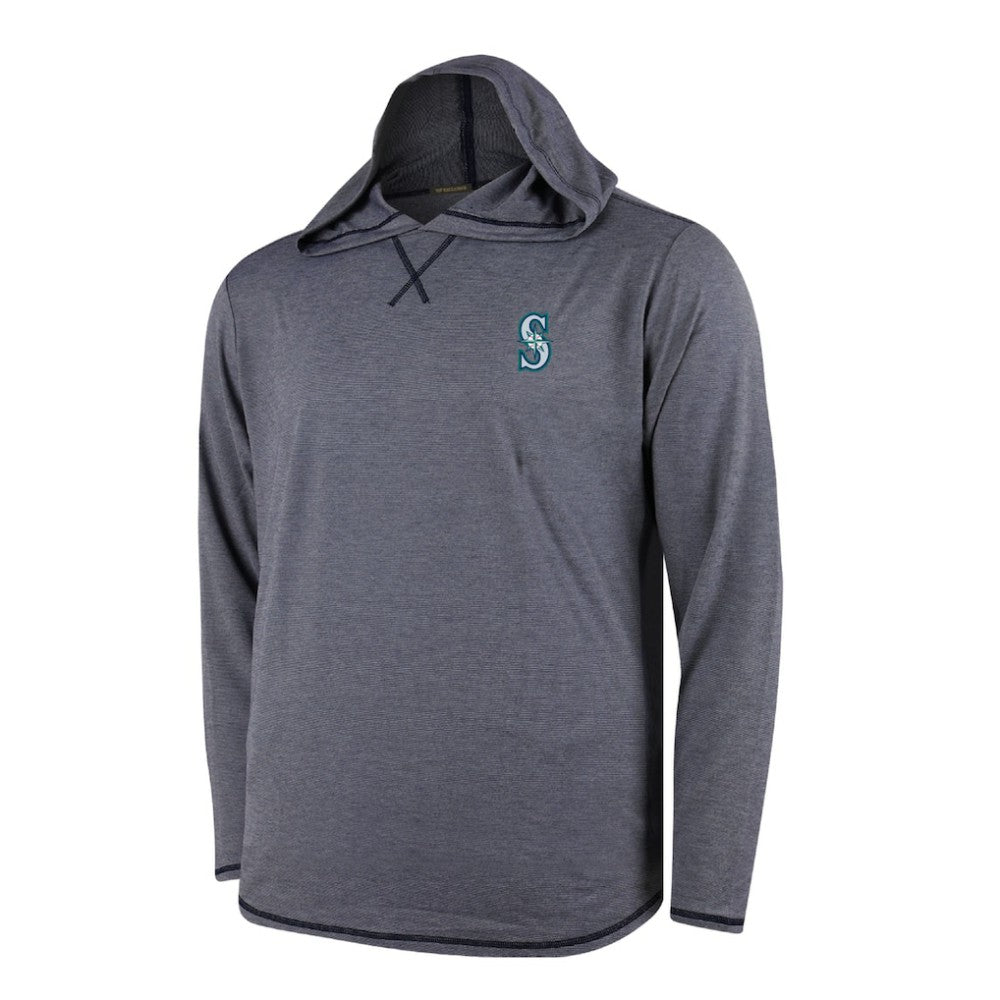 Seattle Mariners Butter Stripe Tri-Blend Long Sleeve Hoodie T-Shirt - Navy - MLB Discount