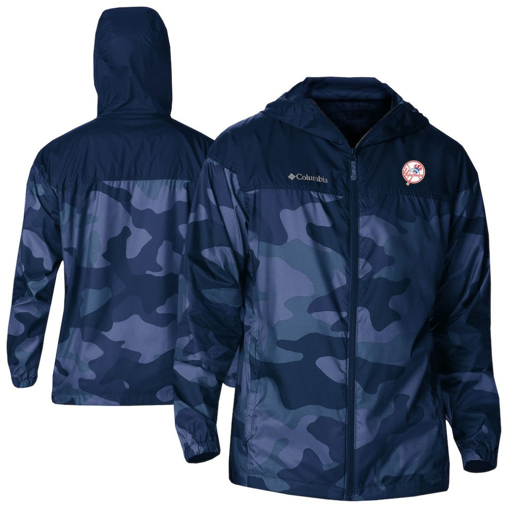 New York Yankees Columbia Camo Flash Challenger Full-Zip Windbreaker Jacket - Navy - Columbia Online