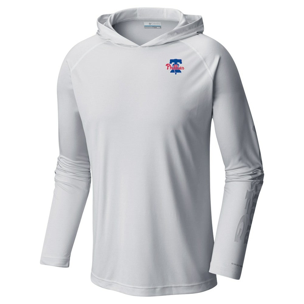 Philadelphia Phillies Columbia Omni-Wick Terminal Tackle Raglan Long Sleeve Hoodie T-Shirt - White - Columbia Lifestyle