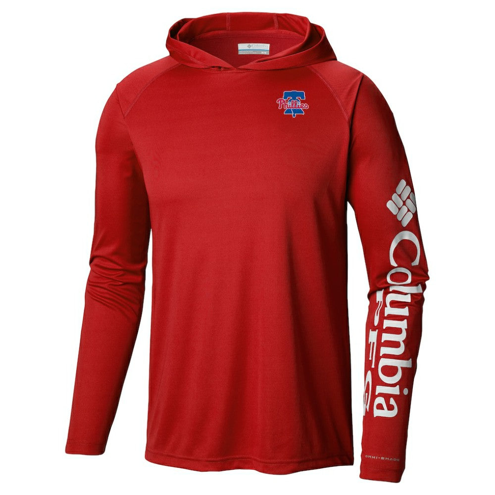 Philadelphia Phillies Columbia Omni-Wick Terminal Tackle Raglan Long Sleeve Hoodie T-Shirt - Red - Columbia on Sale