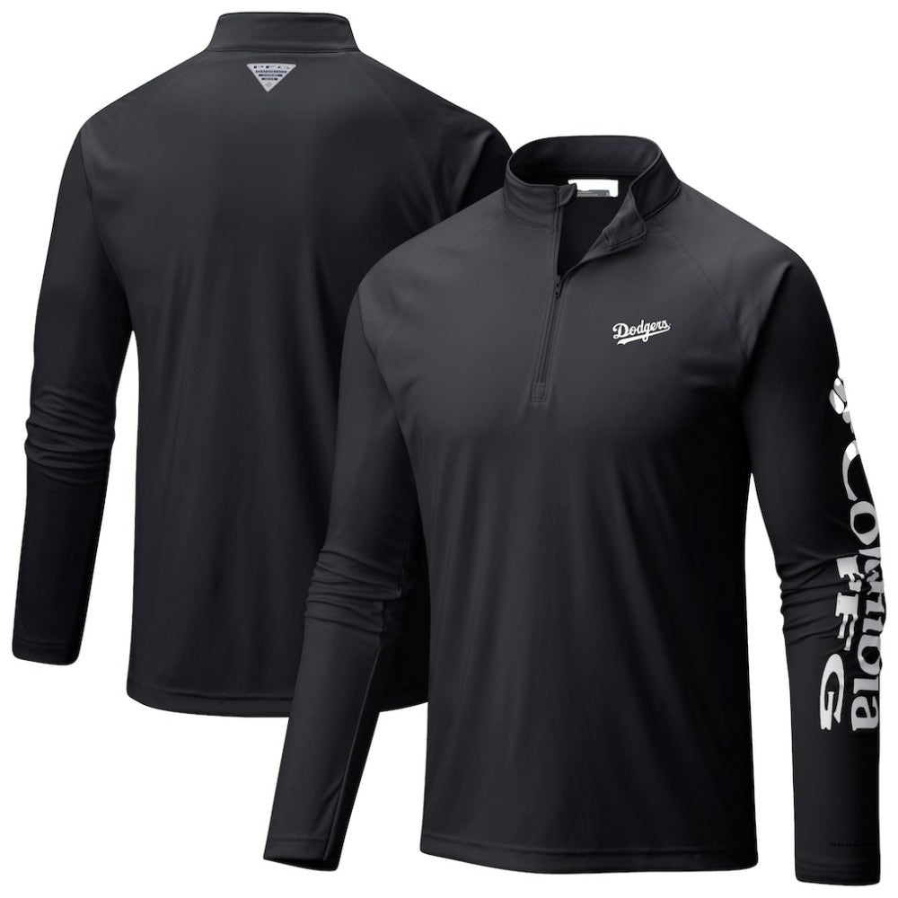 Los Angeles Dodgers Columbia Terminal Tackle Raglan Omni-Shade Quarter-Zip Pullover Top - Black - Columbia Sale