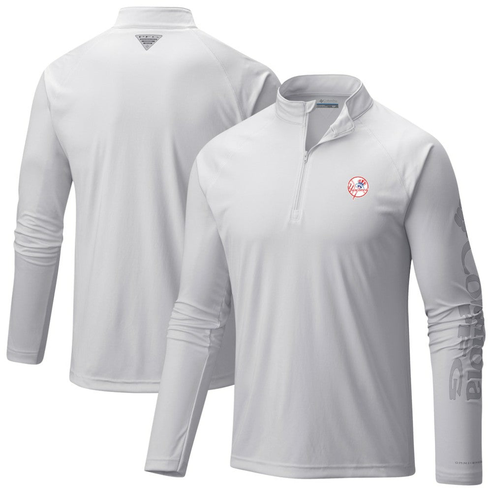 New York Yankees Columbia Terminal Tackle Raglan Omni-Shade Quarter-Zip Pullover Top - White - Columbia on Sale