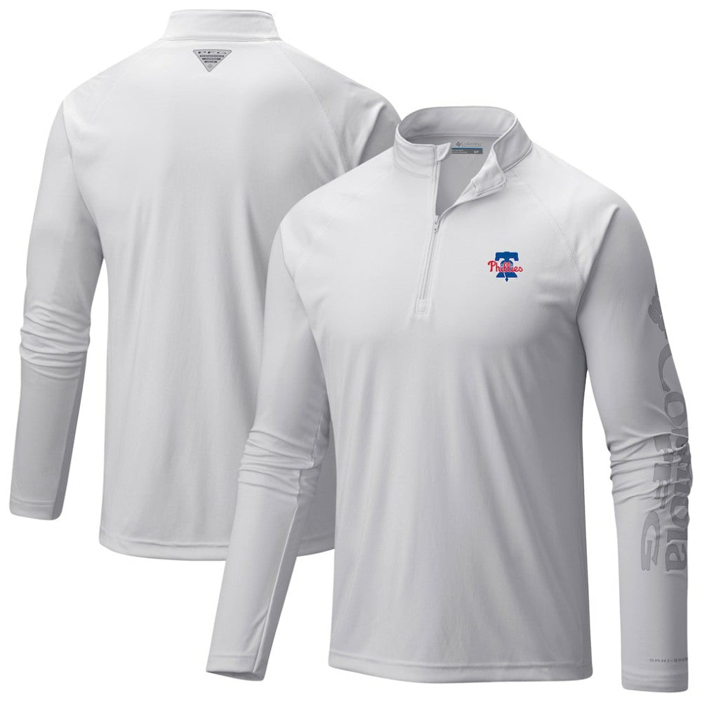 Philadelphia Phillies Columbia Terminal Tackle Raglan Omni-Shade Quarter-Zip Pullover Top - White - Columbia Online