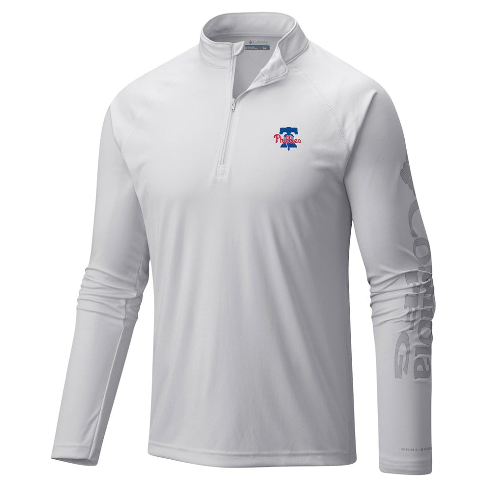 Philadelphia Phillies Columbia Terminal Tackle Raglan Omni-Shade Quarter-Zip Pullover Top - White - Columbia Online