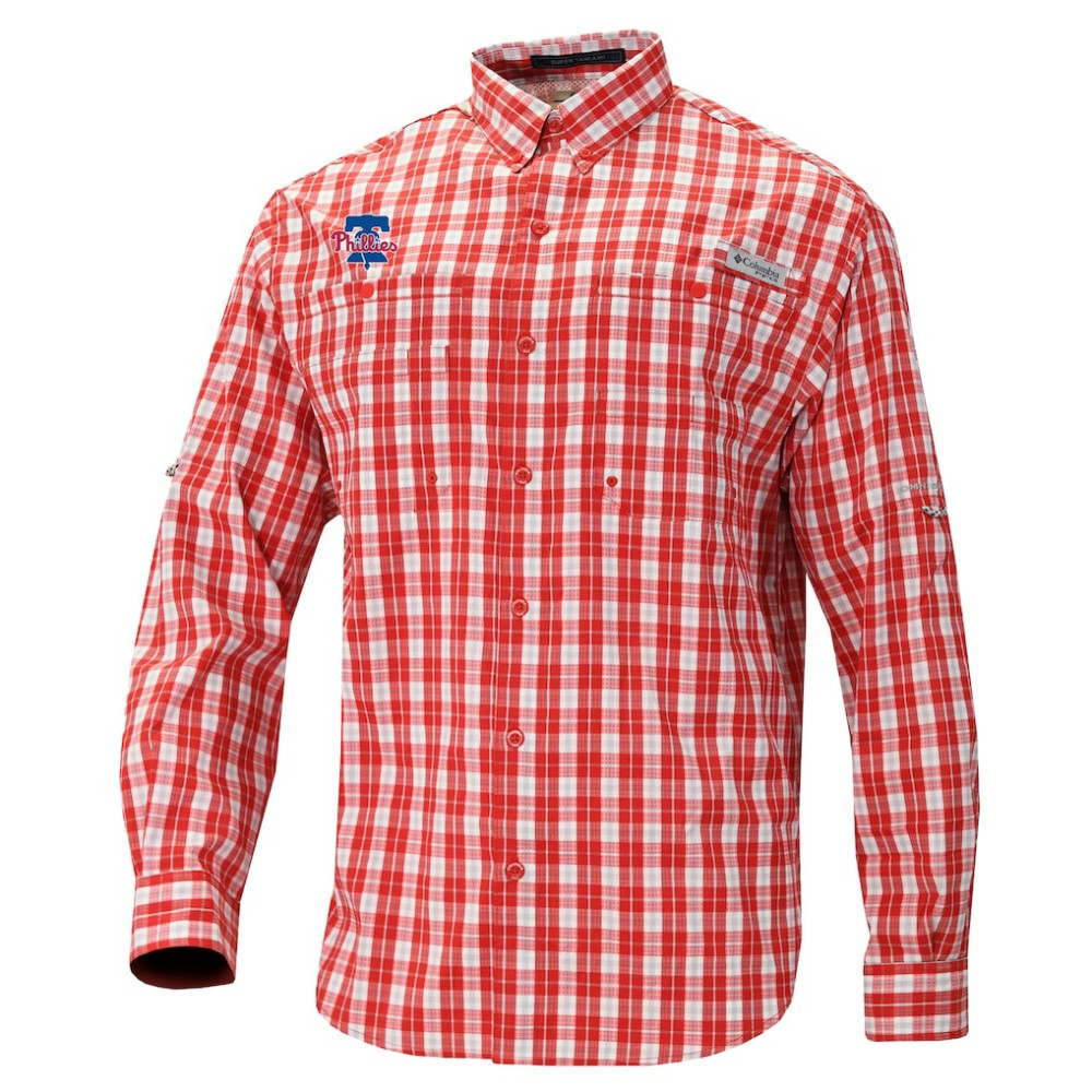 Philadelphia Phillies Columbia Super Slack Tide Omni-Wick Button-Up Shirt - Red - Columbia Online