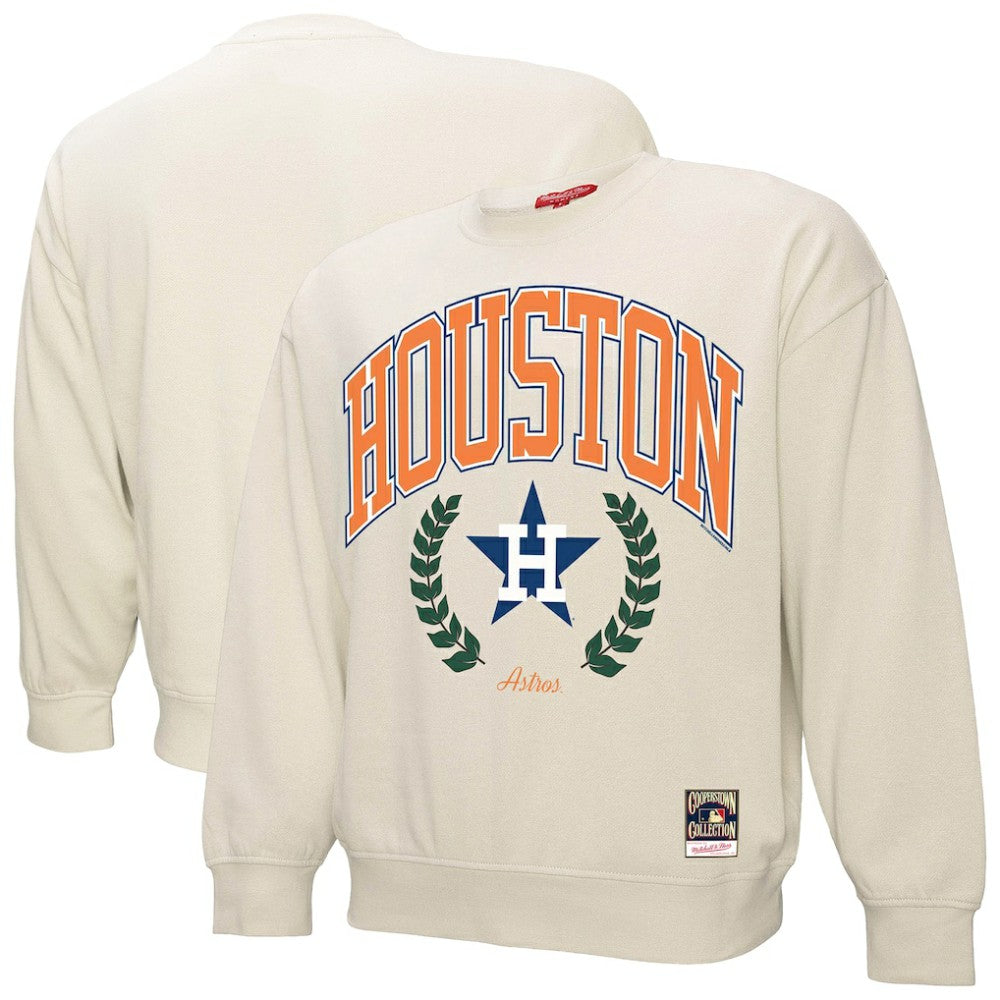 Houston Astros Mitchell & Ness Women's Cooperstown Collection Laurel Crew Pullover Sweatshirt - Cream - Mitchell & Ness on Sale