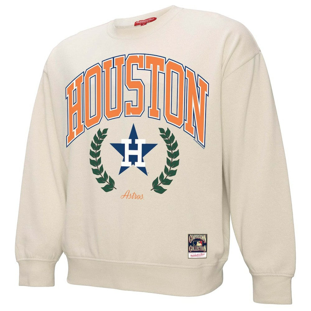 Houston Astros Mitchell & Ness Women's Cooperstown Collection Laurel Crew Pullover Sweatshirt - Cream - Mitchell & Ness on Sale