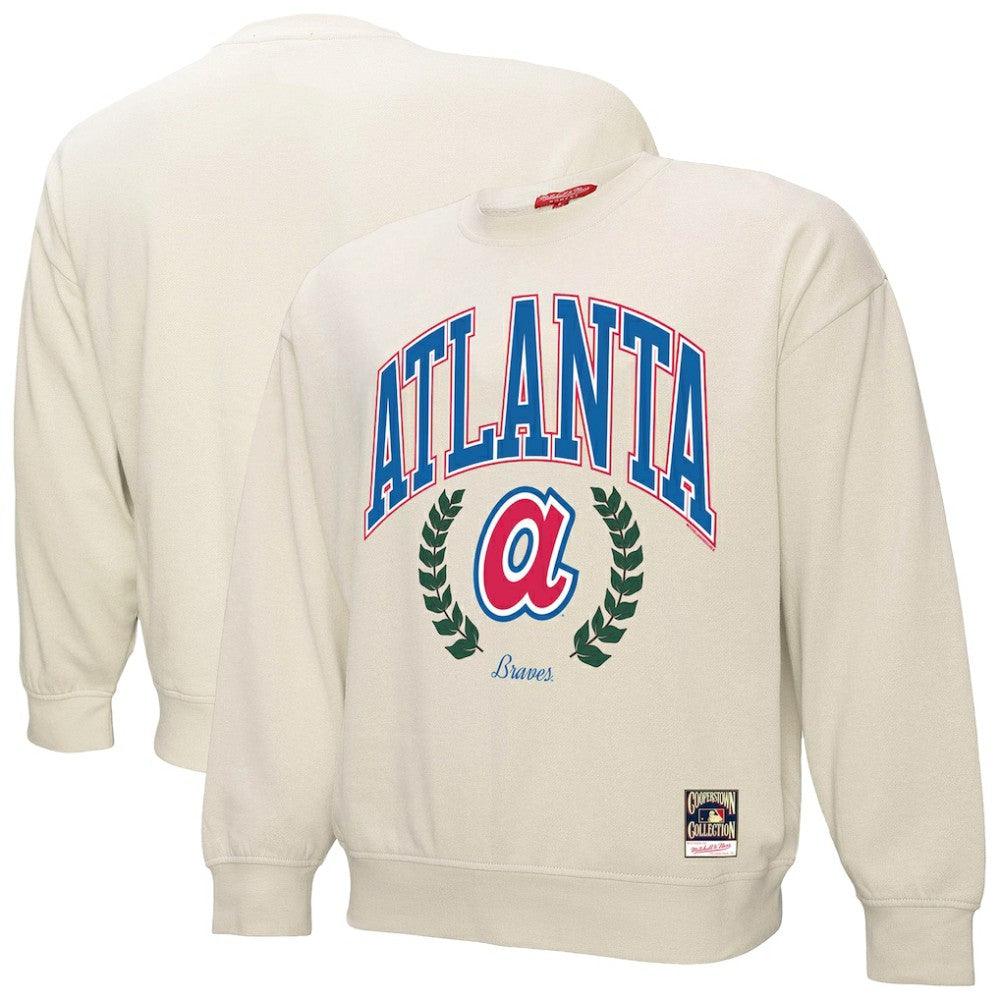 Atlanta Braves Mitchell & Ness Women's Cooperstown Collection Laurel Pullover Sweatshirt - Cream - Mitchell & Ness Discount