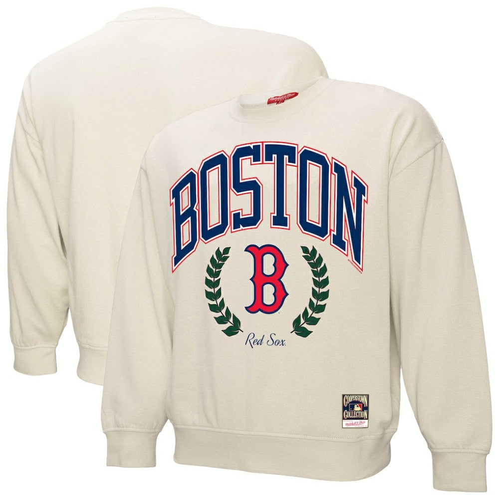 Boston Red Sox Mitchell & Ness Women's Cooperstown Collection Laurel Pullover Sweatshirt - Cream - Mitchell & Ness Discount