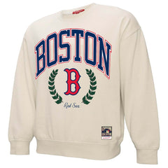 Boston Red Sox Mitchell & Ness Women's Cooperstown Collection Laurel Pullover Sweatshirt - Cream - Mitchell & Ness Discount