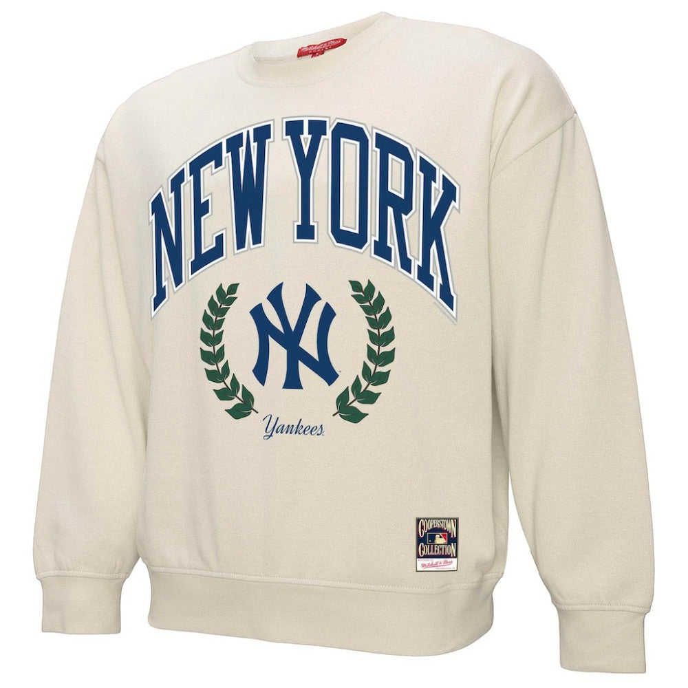 New York Yankees Mitchell & Ness Women's Cooperstown Collection Laurel Pullover Sweatshirt - Cream - Mitchell & Ness Lifestyle