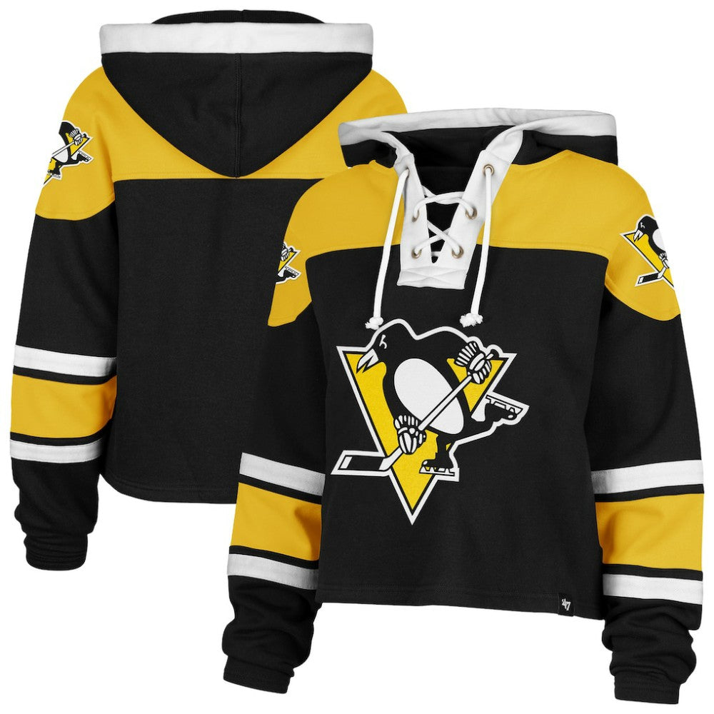 Pittsburgh Penguins '47 Women's Cropped Superior Lacer Pullover Hoodie - Black - NHL 202318477