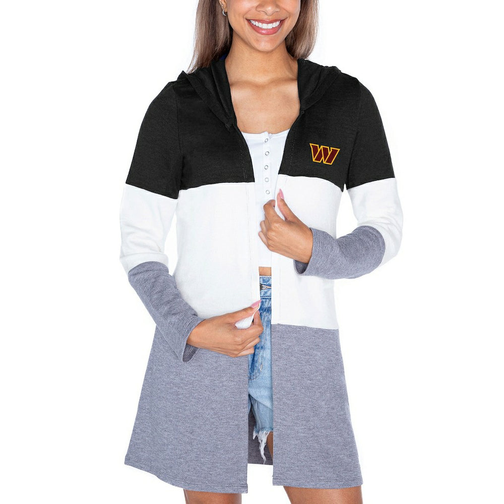 Washington Commanders Gameday Couture Women's Tri-Blend Color Block Lightweight Cardigan Hoodie Black
