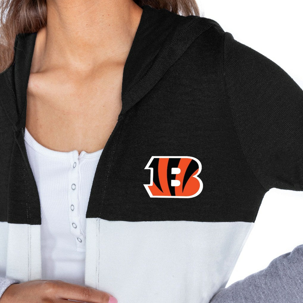 Cincinnati Bengals Gameday Couture Women's Tri-Blend Color Block Lightweight Cardigan Hoodie Black