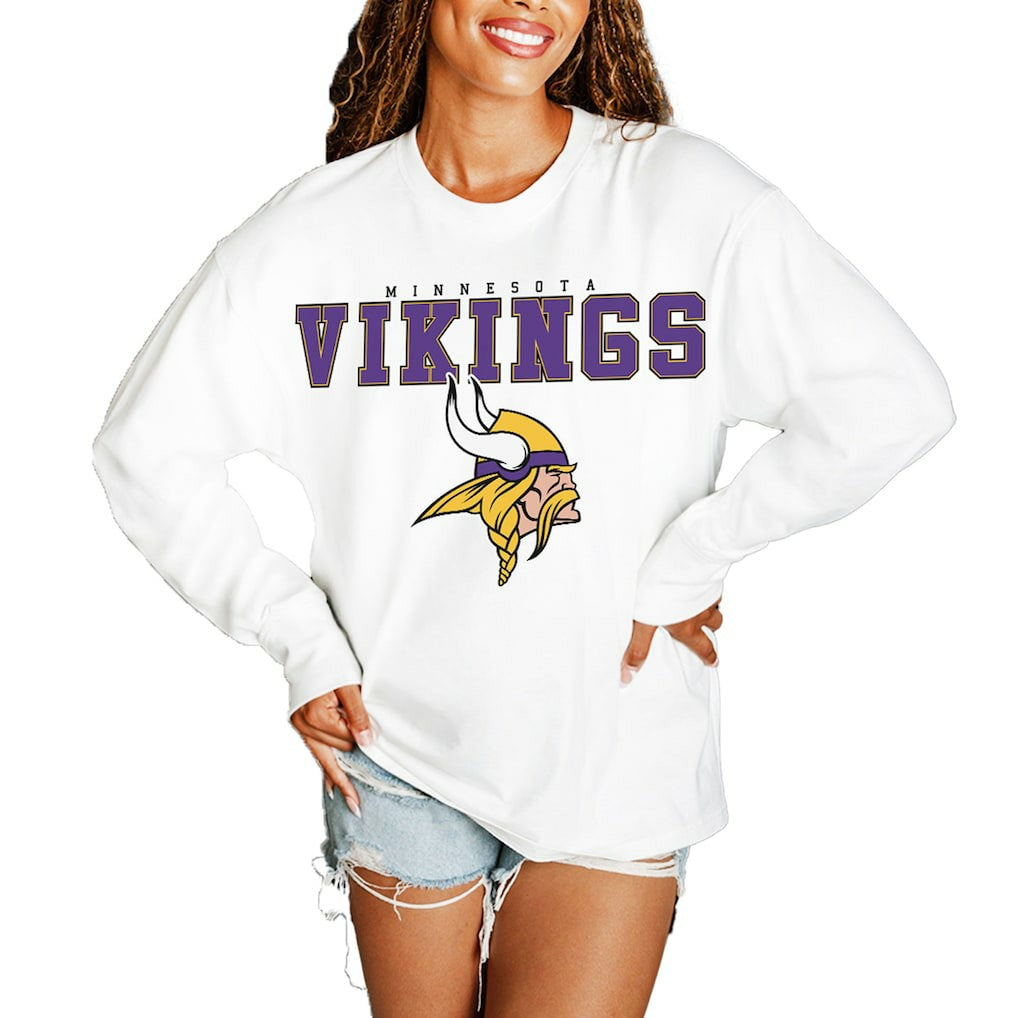 Minnesota Vikings Gameday Couture Women's Big Goals Oversized Long Sleeve T-Shirt White
