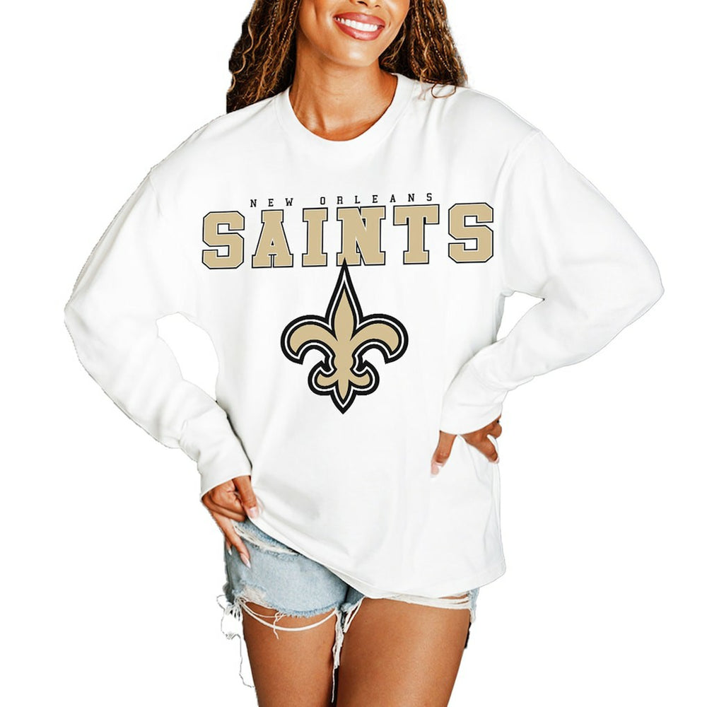 New Orleans Saints Gameday Couture Women's Big Goals Oversized Long Sleeve T-Shirt White