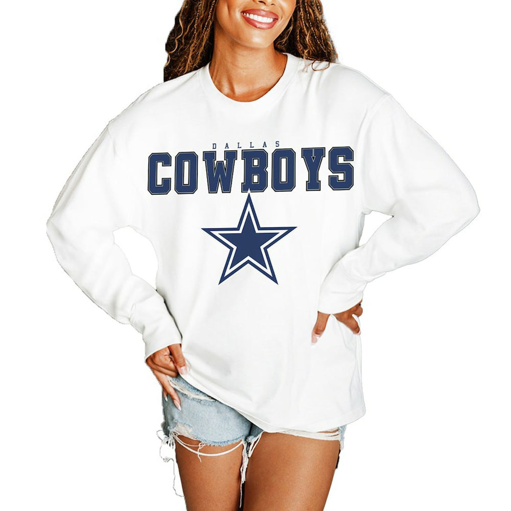 Dallas Cowboys Gameday Couture Women's Big Goals Oversized Long Sleeve T-Shirt White