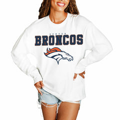Denver Broncos Gameday Couture Women's Big Goals Oversized Long Sleeve T-Shirt White