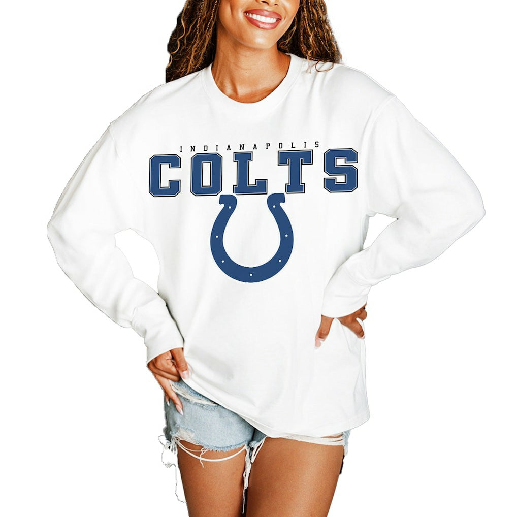 Indianapolis Colts Gameday Couture Women's Big Goals Oversized Long Sleeve T-Shirt White