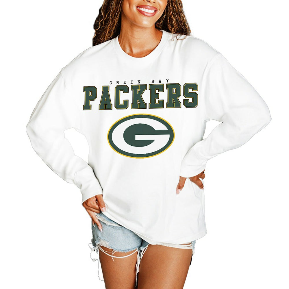 Green Bay Packers Gameday Couture Women's Big Goals Oversized Long Sleeve T-Shirt White