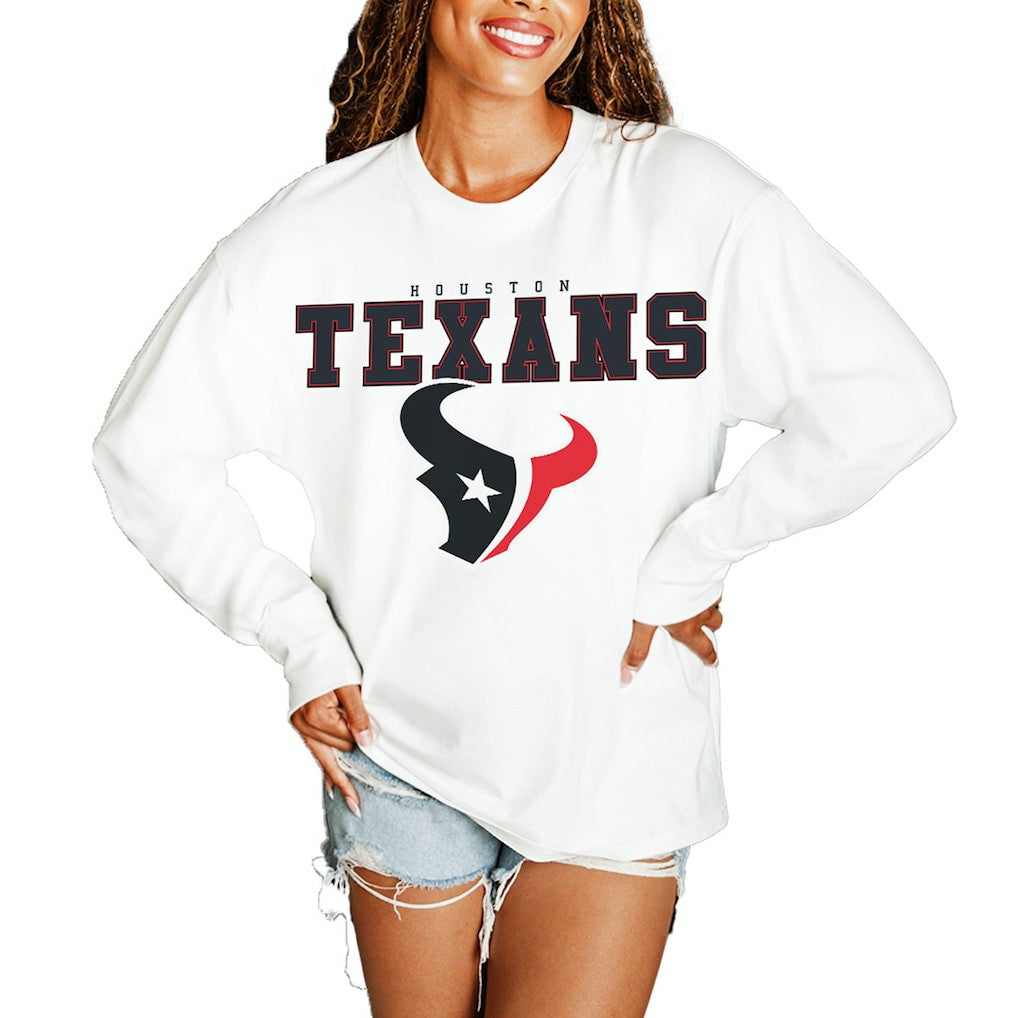Houston Texans Gameday Couture Women's Big Goals Oversized Long Sleeve T-Shirt White