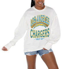 Los Angeles Chargers Gameday Couture Women's Time Out Oversized Long Sleeve T-Shirt White