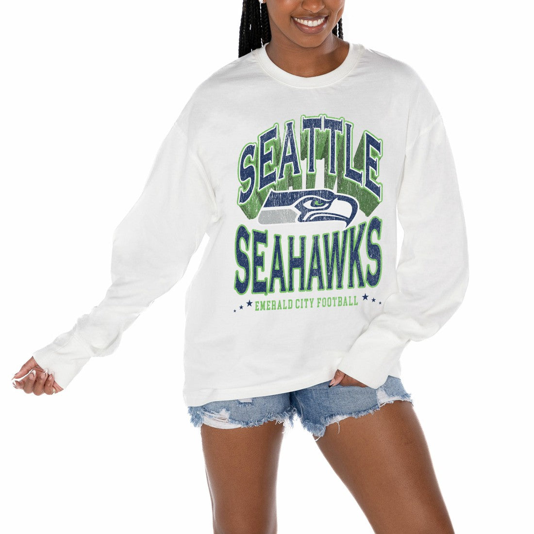 Seattle Seahawks Gameday Couture Women's Time Out Oversized Long Sleeve T-Shirt White
