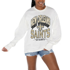New Orleans Saints Gameday Couture Women's Time Out Oversized Long Sleeve T-Shirt White