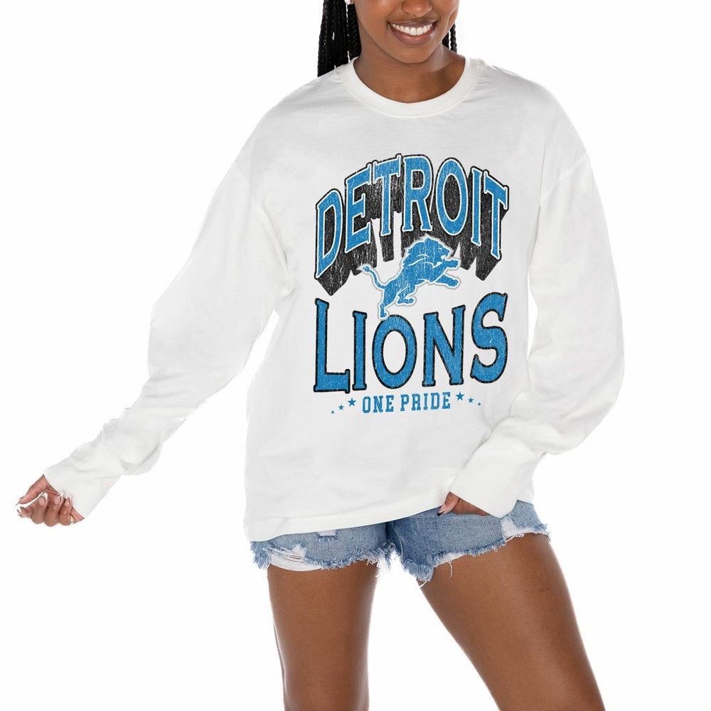 Detroit Lions Gameday Couture Women's Time Out Oversized Long Sleeve T-Shirt White