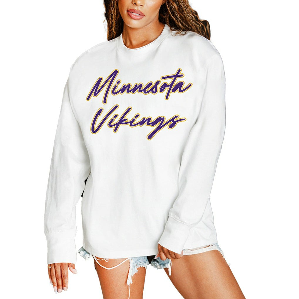 Minnesota Vikings Gameday Couture Women's Classic Comeback Oversized Long Sleeve T-Shirt White