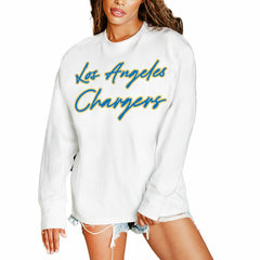 Los Angeles Chargers Gameday Couture Women's Classic Comeback Oversized Long Sleeve T-Shirt White