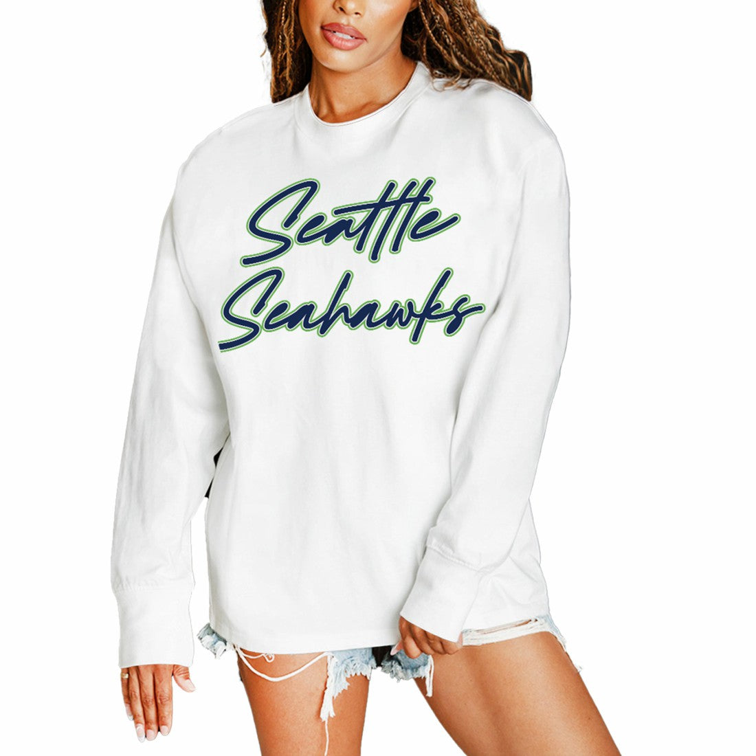 Seattle Seahawks Gameday Couture Women's Classic Comeback Oversized Long Sleeve T-Shirt White