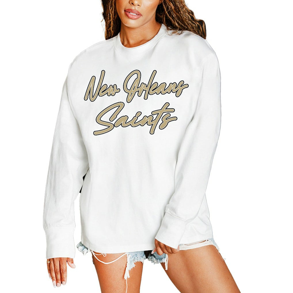 New Orleans Saints Gameday Couture Women's Classic Comeback Oversized Long Sleeve T-Shirt White