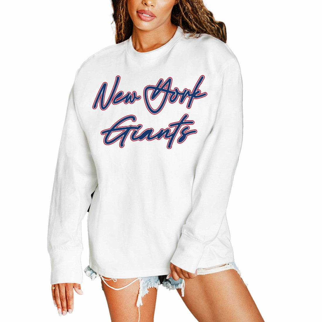 New York Giants Gameday Couture Women's Classic Comeback Oversized Long Sleeve T-Shirt White