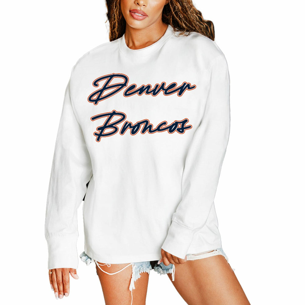 Denver Broncos Gameday Couture Women's Classic Comeback Oversized Long Sleeve T-Shirt White