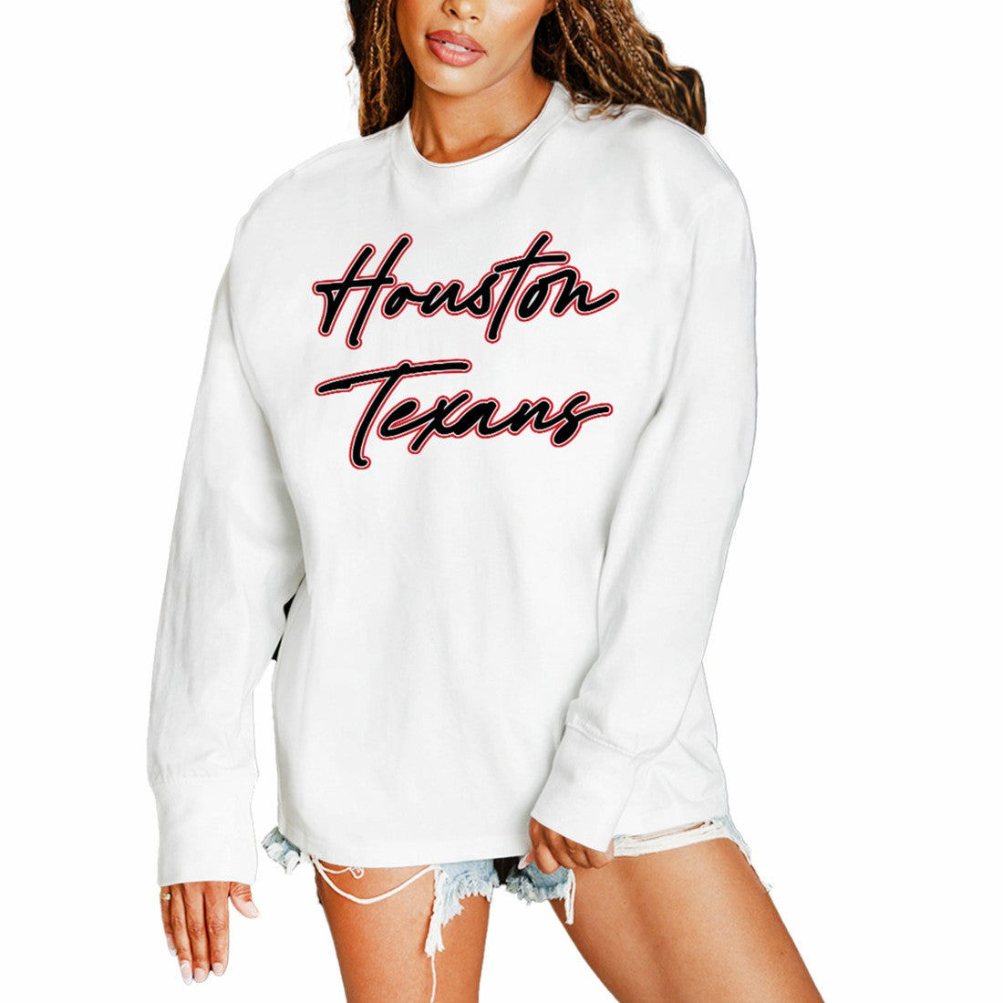 Houston Texans Gameday Couture Women's Classic Comeback Oversized Long Sleeve T-Shirt White