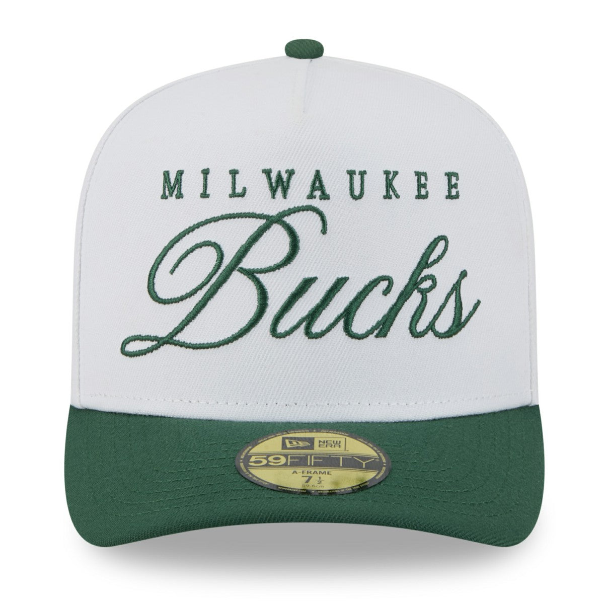 Milwaukee Bucks 2025 NBA Draft A-Frame 59FIFTY Fitted Hat White/Hunter Green | New Era discount
