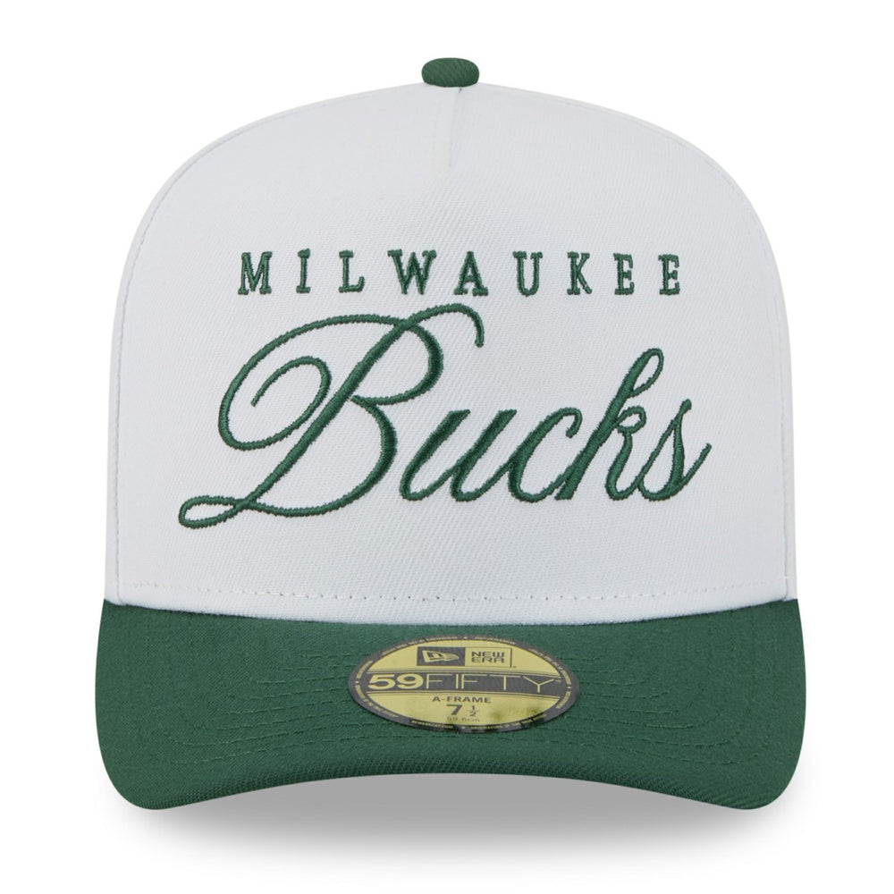 Milwaukee Bucks 2025 NBA Draft A-Frame 59FIFTY Fitted Hat White/Hunter Green | New Era discount