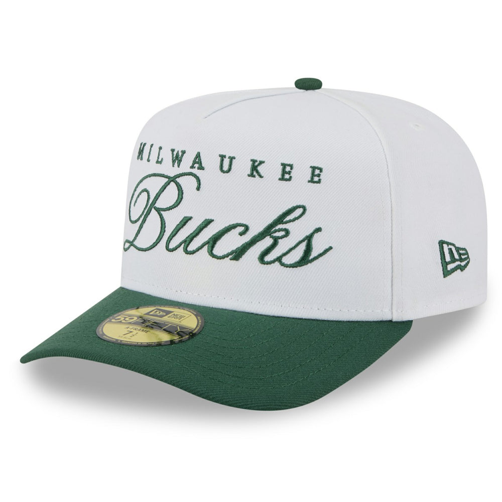 Milwaukee Bucks 2025 NBA Draft A-Frame 59FIFTY Fitted Hat White/Hunter Green | New Era discount