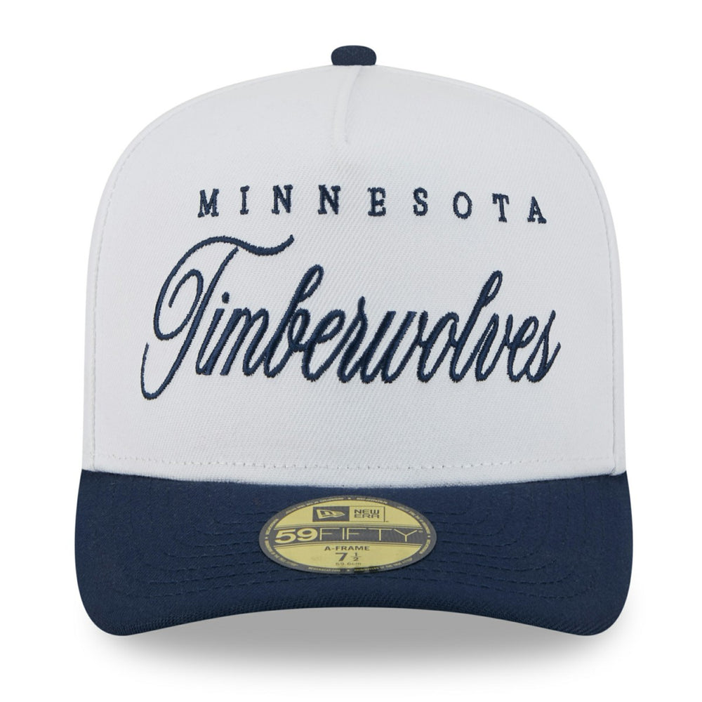Minnesota Timberwolves 2025 NBA Draft A-Frame 59FIFTY Fitted Hat White/Navy | New Era US
