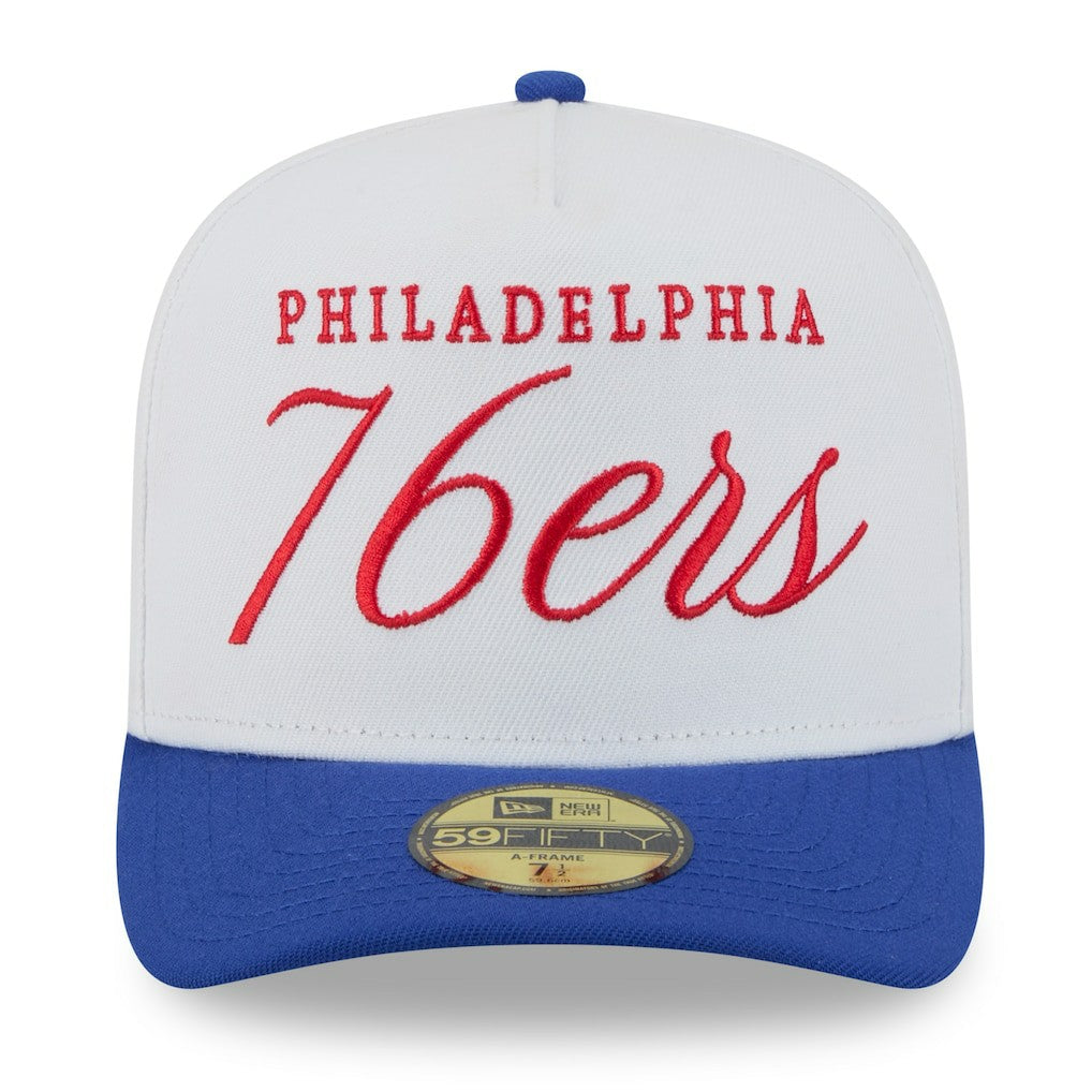 Philadelphia 76ers 2025 NBA Draft A-Frame 59FIFTY Fitted Hat White/Royal | New Era Near Me