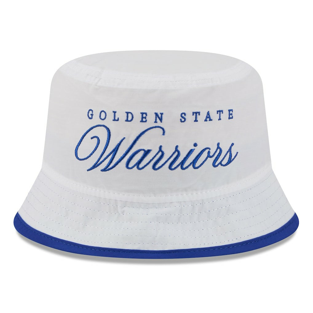 Golden State Warriors 2025 NBA Draft Nylon Bucket Hat for sale White/Royal | New Era US