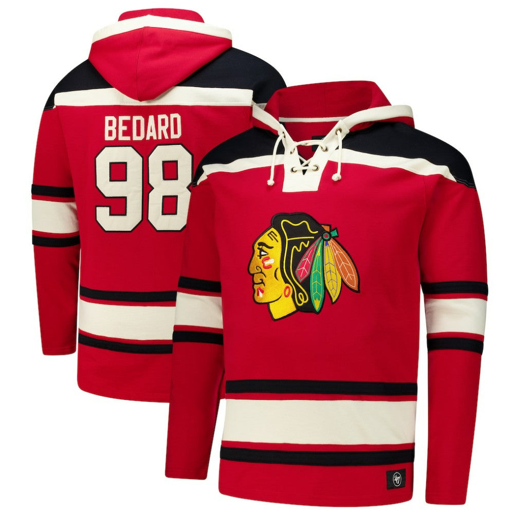 Connor Bedard Chicago Blackhawks '47 Big & Tall Lace-up Pullover Hoodie - Red - NHL 202331505