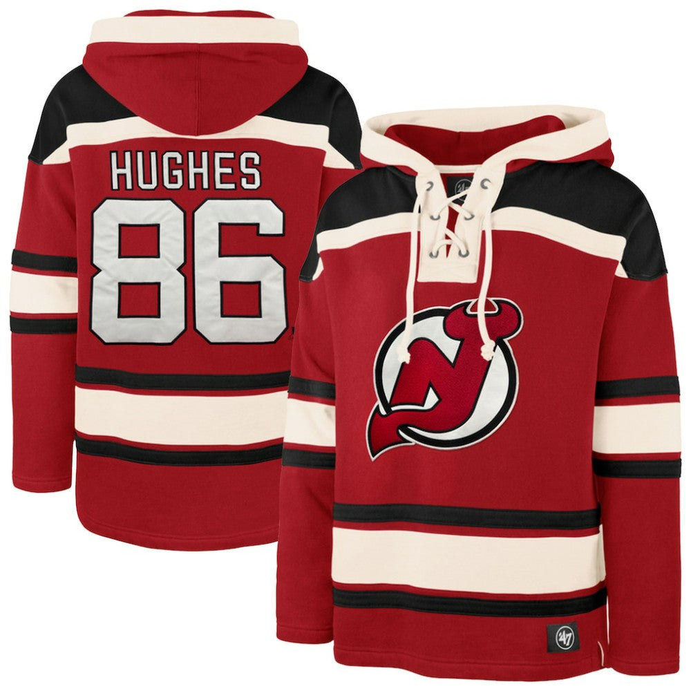 Jack Hughes New Jersey Devils '47 Big & Tall Lace-up Pullover Hoodie - Red - NHL 202331507