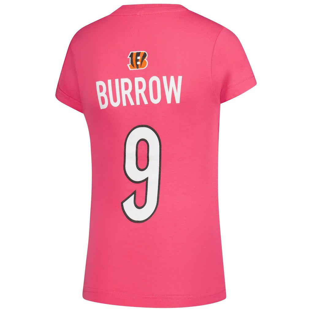 Joe Burrow Cincinnati Bengals Girls Youth Player Name & Number T-Shirt Pink